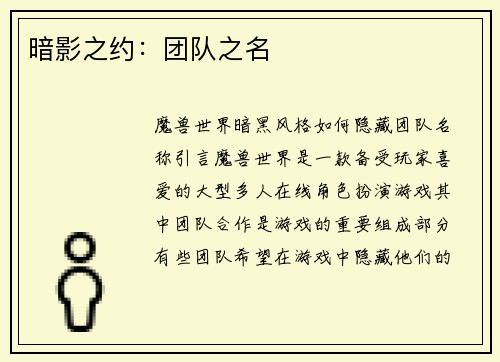 暗影之约：团队之名