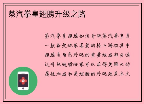 蒸汽拳皇翅膀升级之路